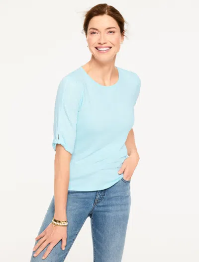 Talbots Plus Petite - Elbow Sleeve Knot Top - Sea Salt Blue - 2x