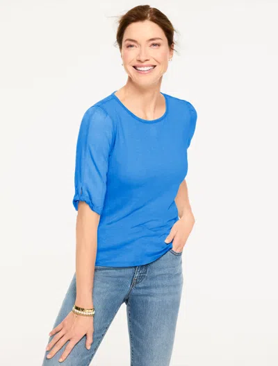 Talbots Plus Petite - Elbow Sleeve Knot Top - Shore Blue - 2x