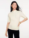 Talbots Plus Petite - Elbow Sleeve Mockneck Sweater - Ivory - 1x  In White