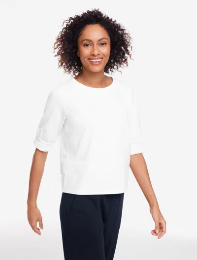 Talbots Plus Petite - Elbow Sleeve Piquã© Crewneck T-shirt - White - X