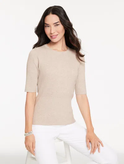 Talbots Plus Petite - Elbow Sleeve Ribbed Crewneck Sweater - Cobblestone Heather - 3x  In Neutral