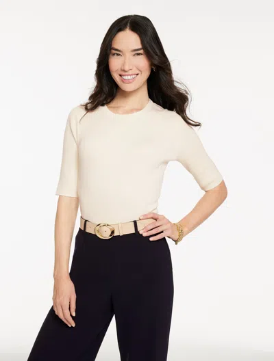 Talbots Plus Petite - Elbow Sleeve Ribbed Crewneck Sweater - Ivory - 3x  In White