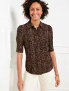 Talbots Plus Petite - Elbow Sleeve Shirt - Delicate Leopard - Brown - 3x  In Brown