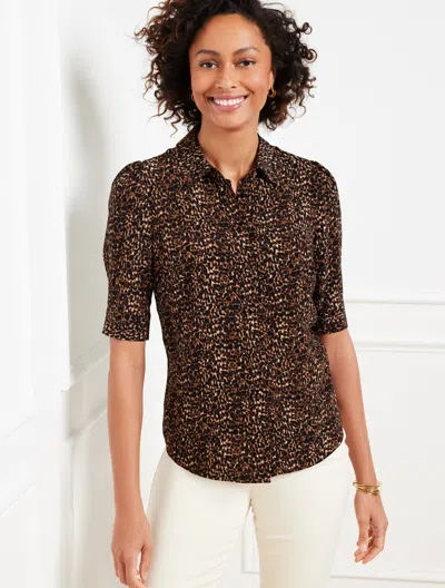 Talbots Plus Petite - Elbow Sleeve Shirt - Delicate Leopard - Brown - 3x