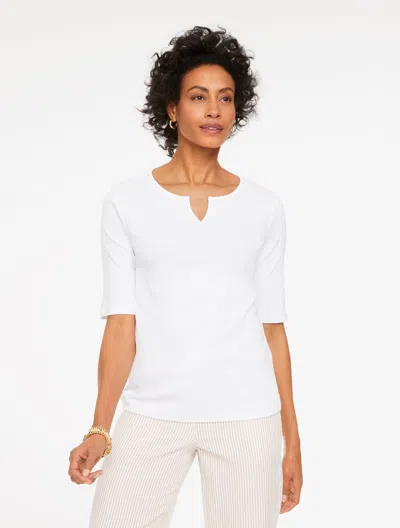 Talbots Plus Petite - Elbow Sleeve Split Neck T-shirt - White - 2x - 100% Cotton