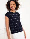 Talbots Plus Petite - Embellished Crewneck T-shirt - Blue - 1x - 100% Cotton  In Blue