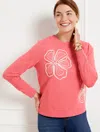 Talbots Plus Size - Embellished Flowers Crewneck Sweatshirt - Pink Rosette - 1x - 100% Cotton  In Pink Rosette