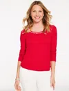 Talbots Plus Petite - Embellished Ribbed Scoop Neck T-shirt - Red - 3x  In Red