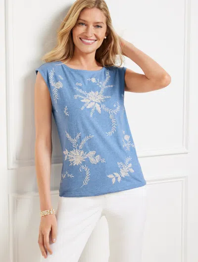Talbots Plus Petite - Embroidered Bateau Neck Sleeveless Shell Top - Blue Wave Heather - 1x