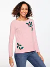 Talbots Plus Petite - Embroidered Bateau Neck T-shirt - Harmony Stripe - Ivory/red - 2x  In Pink