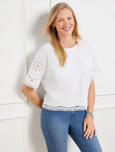 Talbots Plus Petite - Embroidered Boxy Crewneck T-shirt - White - 2x