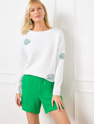 Talbots Plus Petite - Embroidered Crewneck Sweater Pullover - White - 3x