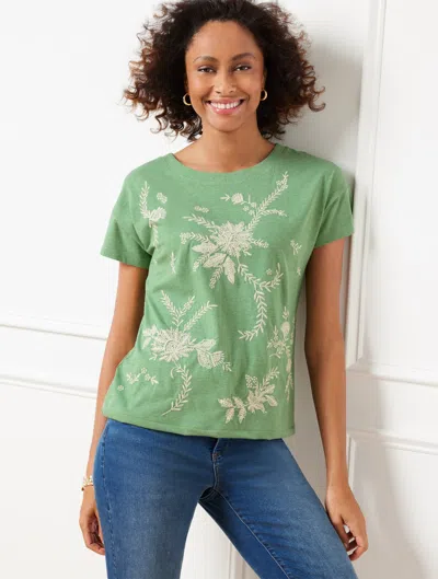 Talbots Plus Petite - Embroidered Drop Shoulder T-shirt - Fern Heather - 2x