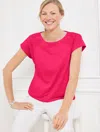 Talbots Plus Petite - Embroidered Dropped Shoulder T-shirt - Bright Rose - 2x - 100% Cotton