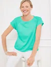 Talbots Plus Petite - Embroidered Dropped Shoulder T-shirt - Villa Blue - 3x - 100% Cotton