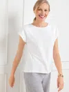 Talbots Plus Petite - Embroidered Dropped Shoulder T-shirt - White - 1x - 100% Cotton