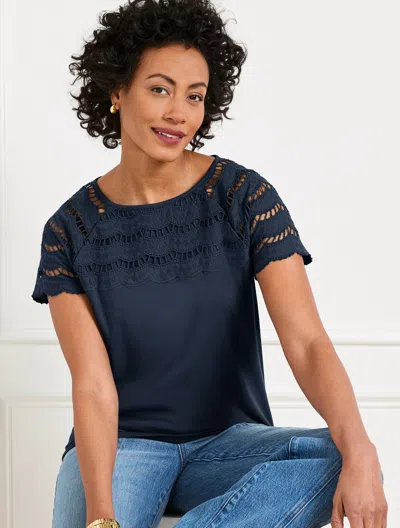 Talbots Plus Petite - Embroidered Eyelet Top - Blue - 1x