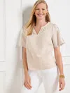 Talbots Plus Petite - Embroidered Linen Cotton Top - Beige/white - 1x