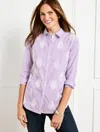 Talbots Plus Petite - Embroidered Non-iron Perfect Shirt - Leafy Splendor - White/deep Lavender - 16  In White,deep Lavender