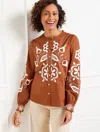 Talbots Plus Petite - Embroidered Poplin Top - Acorn Brown - 1x - 100% Cotton  In Brown