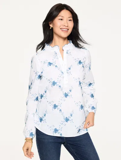 Talbots Plus Petite - Embroidered Ruffle Top - Floral Cluster - White - 2x - 100% Cotton