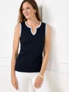 Talbots Plus Petite - Embroidered Split Neck Shell Sweater - Blue - X
