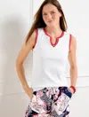 Talbots Plus Petite - Embroidered Split Neck Shell Sweater - White - 3x