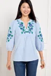 Talbots Plus Size - Embroidered Stripe Popover Shirt - Blue/white - 2x - 100% Cotton  In Blue,white