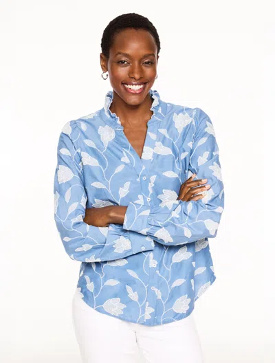 Talbots Plus Petite - Embroidered Top - Hyde Park Blossoms - Blue/ivory - 2x - 100% Cotton  In Multi