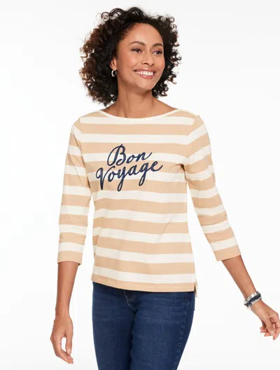 Talbots Plus Petite - Envelope Neck T-shirt - Bon Voyage - Island Sand/ivory - X  In White