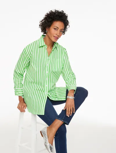 Talbots Plus Petite - Everyday Relaxed Shirt - Airy Stripe - Fresh Lime/white - 2x - 100% Cotton