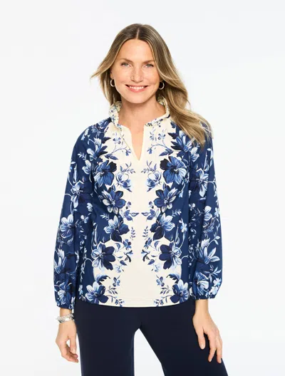 Talbots Plus Petite - Exquisite Blooms Poplin Top - Ink - 2x - 100% Cotton  In Black