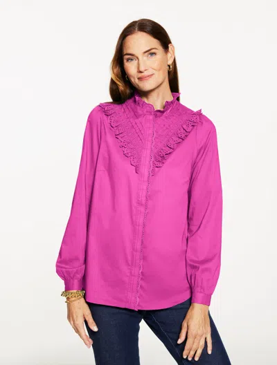 Talbots Plus Petite - Eyelet Ruffle Button Front Top - Sugarplum Purple - 3x  In Pink