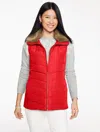 Talbots Plus Petite - Faux Fur Collar Down Puffer Vest - Red