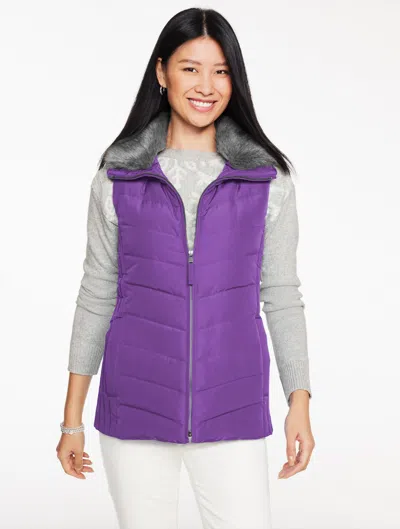 Talbots Plus Petite - Faux Fur Collar Down Puffer Vest - Viola Purple - 3x