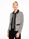 Talbots Plus Petite - Faux Leather Tweed Jacket - Ivory/black - 16  In Multi