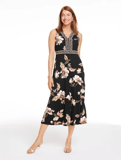 Talbots Plus Petite - Fit & Flare Jersey Dress - Vivid Blooms - Black - 16