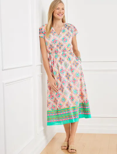 Talbots Plus Petite - Fit & Flare Voile Dress - Painterly Tile - Ivory/villa Blue - 1x - 100% Cotton