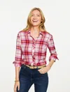 Talbots Plus Petite - Flannel Modern Classic Shirt - Yuletide Plaid - Stunning Pink - 1x - 100% Cotton Talbo In Multi