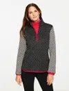 Talbots Plus Petite - Fleeceback Half-zip Sweater - Bicolor Bird's-eye - Black/ivory - 2x  In Black