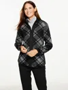 Talbots Plus Petite - Fleeceback Sweater Jacket - Chilly Plaid - Black - 3x  In Black