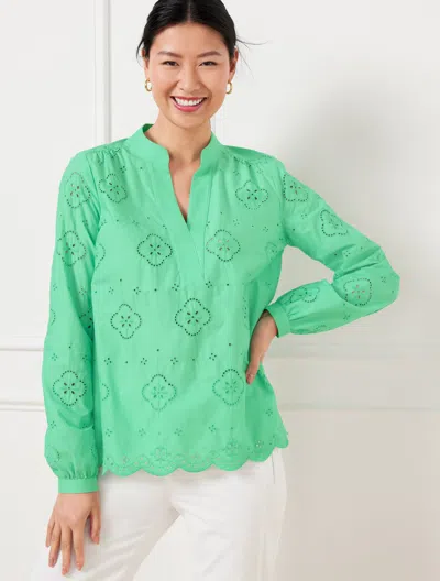 Talbots Plus Size - Floral Embroidered Top - Neptune Green - X - 100% Cotton
