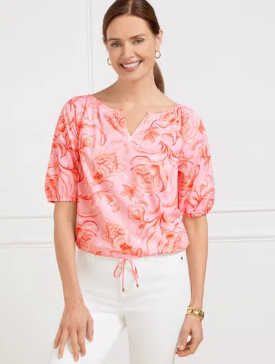 Talbots Plus Petite - Fresh Poplin Drawcord Hem Top - Jacobean Fantasia - Soft Pink - 3x - 100% Cotton Talbo