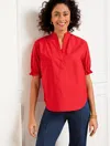 Talbots Plus Size - Fresh Poplin Ruffle Popover Shirt - Red Pepper - X  In Red Pepper