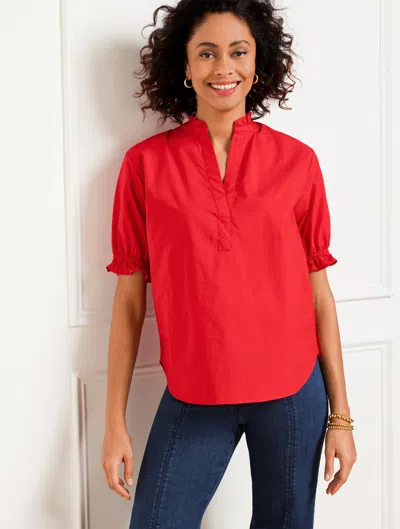 Talbots Plus Size - Fresh Poplin Ruffle Popover Shirt - Red Pepper - X