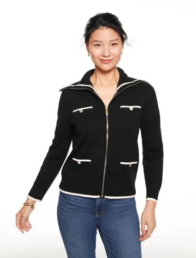 Talbots Plus Petite - Full-zip Cardigan Sweater - Tipped - Black - 1x