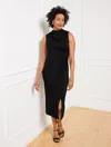 Talbots Plus Petite - Gathered Cowl-neck Ponte Midi Dress - Black - 18  In Black