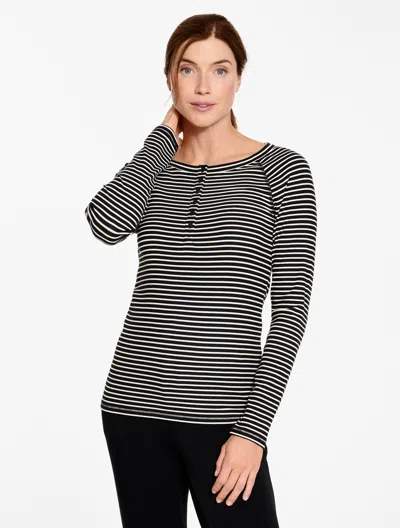 Talbots Plus Petite - Henley Pullover Sweater - Wimbledon Stripe - Black/ivory - 2x  In Multi