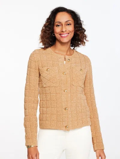 Talbots Plus Petite - Jacquard Crewneck Cardigan Sweater - Toasted Coconut - 3x  In Brown