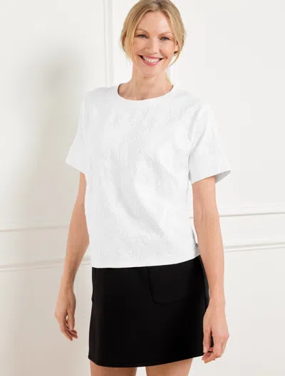 Talbots Plus Petite - Jacquard Crewneck T-shirt - Botanical Bliss - White - 3x